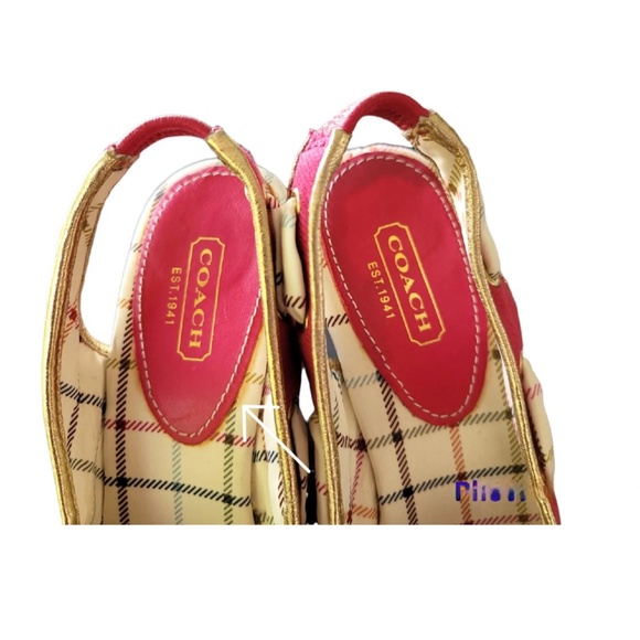 Coach Twirling Peep Toe Cork Wedge Sandals in Hot Pink and Plaid - Picture 5 of 7